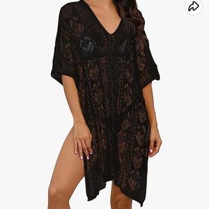 Black crochet swim cover up - one size